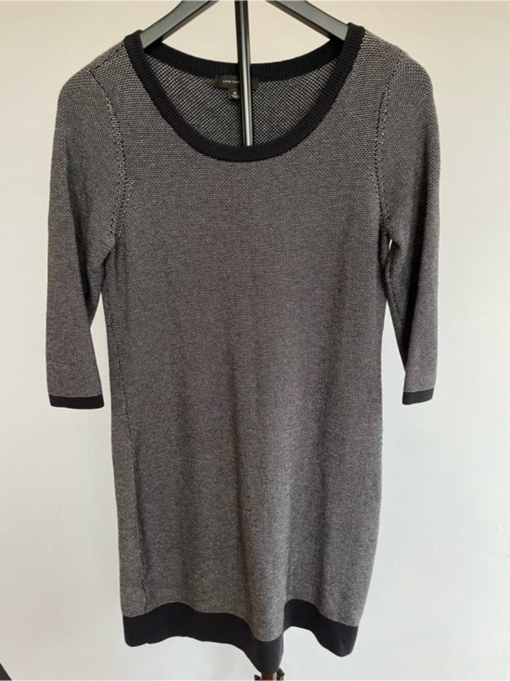 Ann Taylor Navy & White Sweater Dress Medium 3/4 Sleeves Button Detail Hem